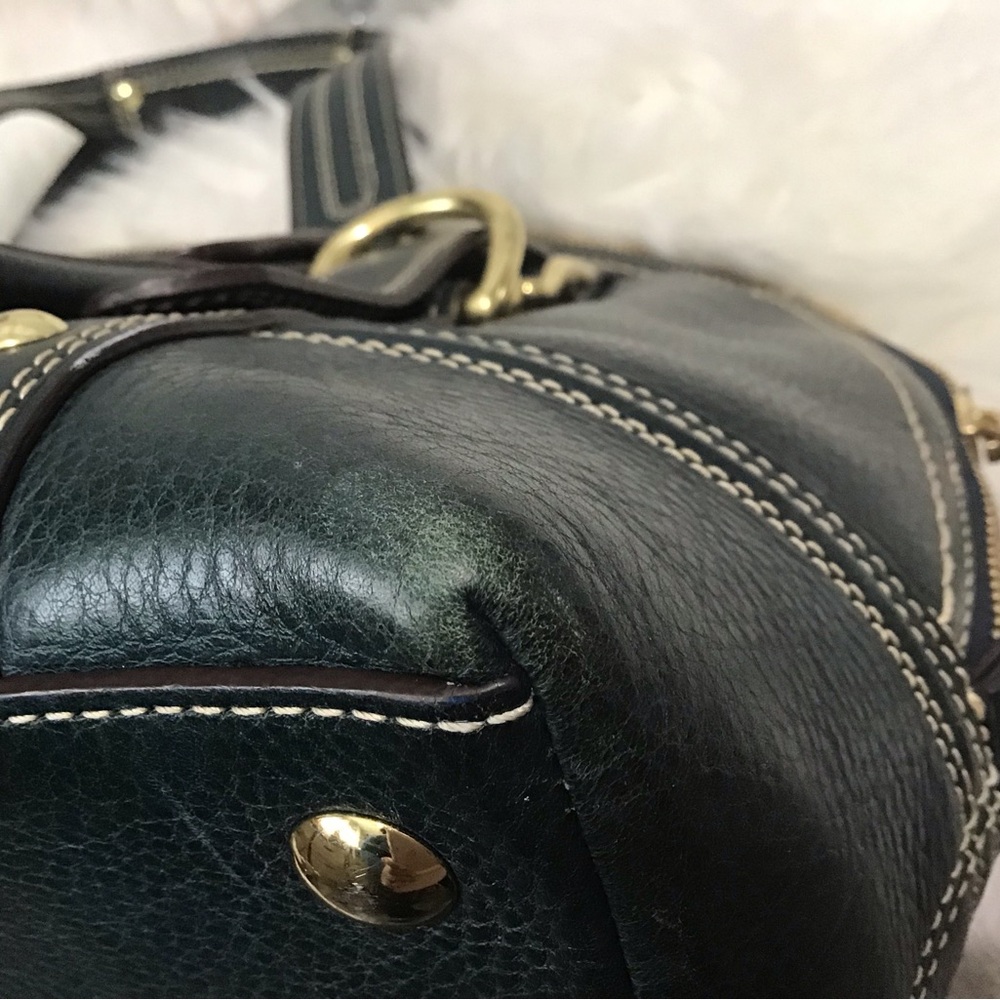 Coach Hamptons Blue Leather Satchel with Gold Accents - Picture 12 of 16